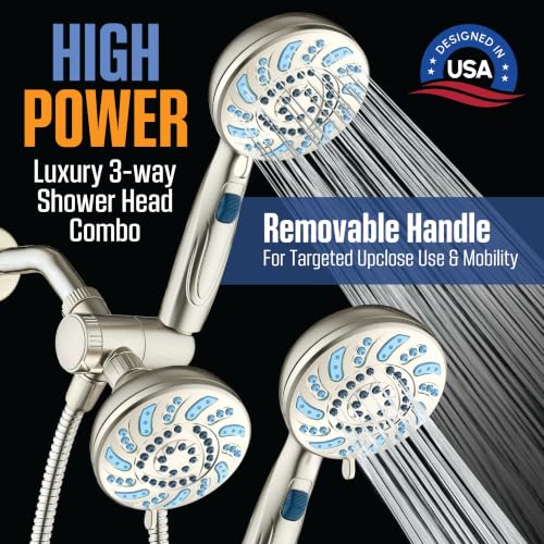 AquaCare 2026 High Pressure Dual Handheld Shower Head Combo w/Pause Switch | Detachable Showerhead Wand, Stay-Clean Jets, Extra-long 6 ft. Stainless Steel Hose, Dual Wall & Overhead Brackets / Nickel - color: Nickel