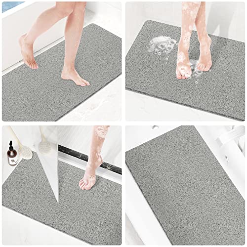 SoftDuo Shower Mat Bathtub Mat Non-Slip Soft Tub Mat | 47x16 inch,PVC Loofah Bath Mat with Drain for Tub and Bathroom,Quick Drying,Grey - color: Grey, size: 47" x 16" (Rectangular)