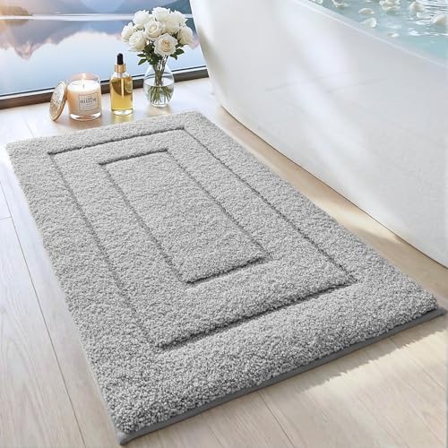 DEXI Bathroom Rugs 24x16, Non-Slip and Absorbent Bath Mat, Light Grey | Machine Washable, Soft Plush Microfiber Bathmat with Rubber Back, Quick Dry Small Rug for Shower, Tub, Sink - color: Light Grey, size: 24" X 16" (Rectangular)
