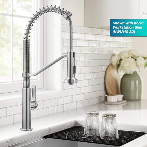 KRAUS Oletto Commercial Style 2-Function Single Handle Pull Down Kitchen Faucet in Spot-Free Stainless Steel, KPF-2643SFS - color: Spot Free Stainless Steel, style: Commercial Style Faucet