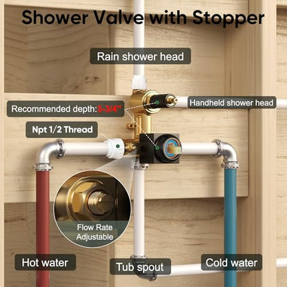 Esnbia Shower System with Tub Spout,Black Bathtub Shower Faucet Set,10 Inches Rain Shower Heads with Handheld Spary Combo, Tub Shower Kit with 3-Way Shower Valve, Matte Black - color: Matte Black