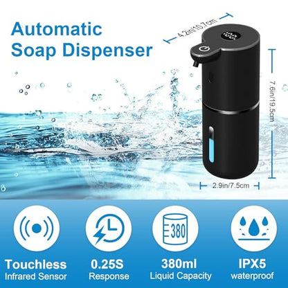 OHIFAST Automatic Liquid Soap Dispenser Touchless, USB Rechargeable Smart Hand Soap Dispenser, 6-Level Adjustable, 12.8oz/380mL, Compatible with Thick Thin Dish Soap for Bathroom Kitchen-Black - color: Black, style: Liquid
