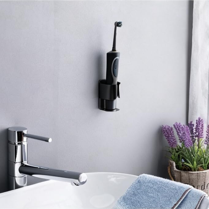 Electric Toothbrush Holder Wall Mount, Black, 2 Pack | 304 Stainless Steel, No Drill Adhesive, Bathroom Organizer, Waterproof Rack for Shower - color: Black