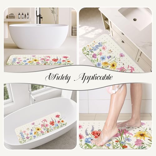 SHUCHING Bath Mat for Tub Non Slip-40x16 Inch, Wildflower | Bathtub Mat for Women Mold Free, Long Shower Mat for Inside Shower with Suction Cup, Machine Washable - color: Wildflower