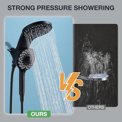 High Pressure Rain Shower Head with Handheld Spray Combo Fixed Showerhead Dual Shower Head Set 10 Sprays Detachable Hand Held Showerheads Built-in Magnetic System Matte Black - color: Matte Black