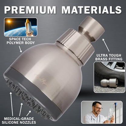 High Pressure Shower Head - 1.8 GPM - Brushed Nickel | Best 3 Inch Wall Mount Bathroom Showerhead For Boosting Low Flow With Anti-Clog Nozzles, Adjustable Brass Ball Joint - color: Brushed Nickel, size: 1.8 GPM