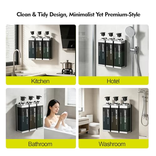3 Chamber Wall Mount Shampoo and Conditioner Dispenser | 17oz Per Chamber Key Lock Large Pump Refillable ABS Bottle Set For Bathroom Hotel Gym RV Daily Use Silver - color: Silver, size: 3