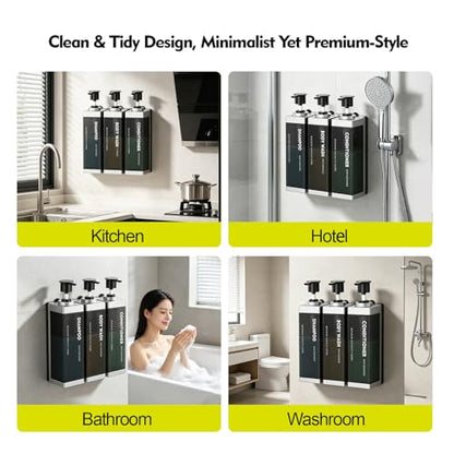 3 Chamber Wall Mount Shampoo and Conditioner Dispenser | 17oz Per Chamber Key Lock Large Pump Refillable ABS Bottle Set For Bathroom Hotel Gym RV Daily Use Silver - color: Silver, size: 3