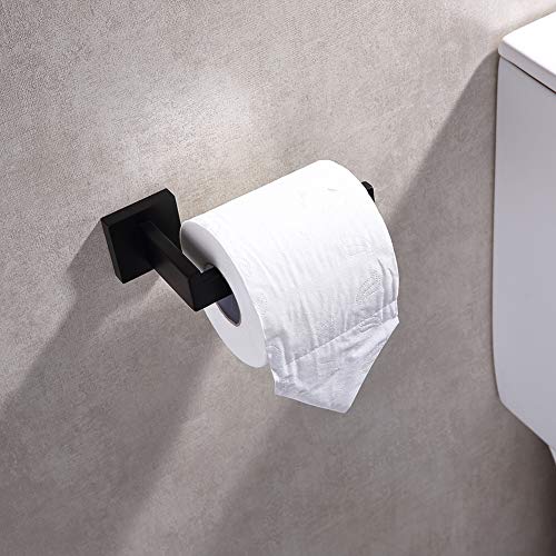 TASTOS Toilet Paper Holder Matte Black, Toilet Tissue Roll Holders Dispenser and Hangers Wall Mounted for Bathroom & Kitchen, Stainless Steel Modern Square Style 2 Pack - color: Matte Black, size: Square (2 pack)