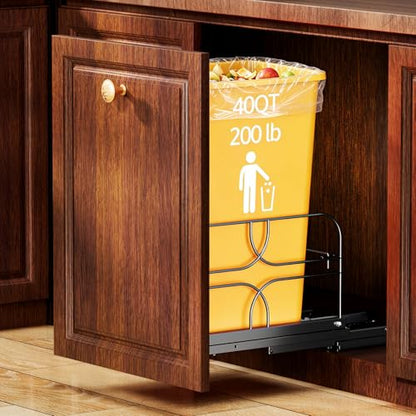 Pull Out Trash Can Under Cabinet, Soft Close Heavy Duty 200LB, Black | Under Sink Trash Can Organizer, Full Extension Slides, Fits 12 W x 17 D Cabinet Opening, Kitchen Cabinet, Can Not Included - color: Black, size: Single