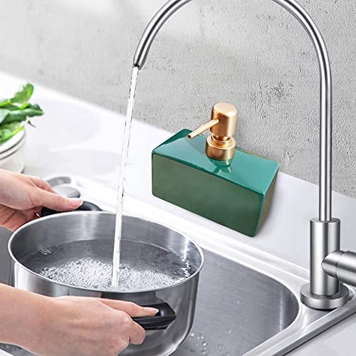 Modern Soap Dispenser with Gold Pump, Rectangle Soap Dispenser(Dark Green) | 13.5 oz Ceramic Lotion Dispenser, Refillable Dish Soap Dispenser - color: Dark Green