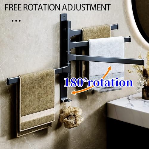 Wall Mounted 180° Swivel Multi-bar Towel Rack Towel Hanging Holder for Bathroom with Hook (Grey,4-Bar) - color: Grey, size: 4-Bar
