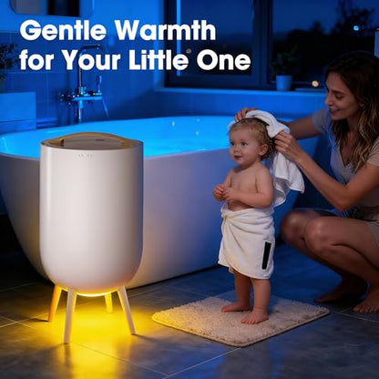 STARLEAD 20L Heated Towel Warmers for Bathroom Large Towel Warmer Bucket | Wood Handle, Auto Shut Off, Bluetooth and RGB, Fits Up to Two 40"X70" Oversized Towels, Bathrobes, Blankets - color: White-round