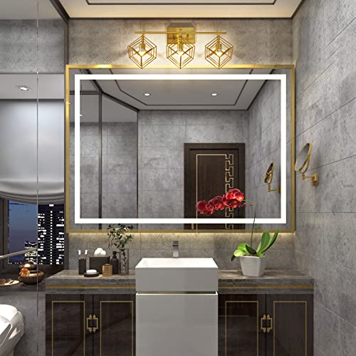 Bathroom Vanity Light with 3 Bulbs Bathroom Light Fixtures Over Mirror with 3 Rotatable Cube Shades Modern Wall Mounted Brushed Brass Gold - color: Brushed Brass, size: 3-Lights ( 28" Width )