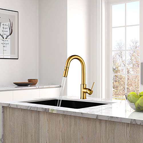 AS59BG Brushed Gold Brightly Bar Faucet or Prep Kitchen Sink Faucet with Pull Down Sprayer and Single Handle - color: Brushed Gold Brightly, style: Classic