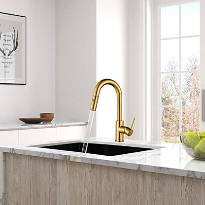 AS59BG Brushed Gold Brightly Bar Faucet or Prep Kitchen Sink Faucet with Pull Down Sprayer and Single Handle - color: Brushed Gold Brightly, style: Classic