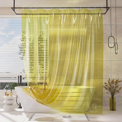 AmazerBath Yellow Shower Curtain Liner Heavy Duty, 100% EVA Clear Shower Curtain and Liner 2-in-1, 72x72 Luxury Plastic Weighted Bathroom Shower Liner, 12 Rustproof Grommets & 3 Heavyweight Stones - color: Rainbow Lemon, size: 72"W x 72"L (Pack of 1)