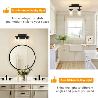 FadimiKoo 2-Lights Semi Flush Mount Ceiling Light, Modern Black Kitchen Light Fixtures Ceiling with Clear Glass Shade, Multi-Directional Track Lighting Kit for Entryway Bathroom Bedroom - color: Black, size: 2-Lights