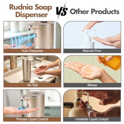 Automatic Soap Dispenser, Hand Soap Dispenser 12.8oz/380ml Smart Rechargeable, Liquid Soap Dispensers with 6-Level Touchless, Wall Mounted or Countertop Dish Soap Dispensing for Bathroom & Kitchen - color: Gold