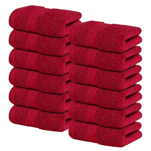 Infinitee Xclusives 100% Cotton Luxury Wash Cloths for Showering - 12 Pack | Washcloths [13x13] - Soft and Absorbent Face Towels for Bathroom Wash Clothes - Gym, Spa & Hotel Use - color: Burgundy, size: Washcloths - 12 Pack