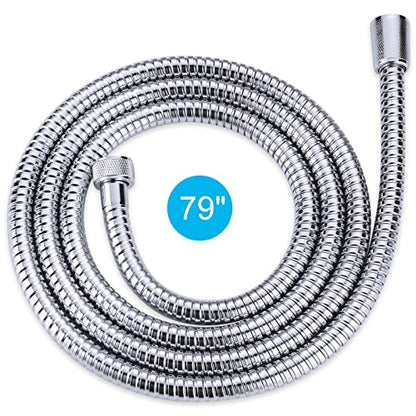79" Shower Hose, Stainless Steel Shower Head Hose Extension, Chrome | Stainless Steel Material, Stretchable Design, Tangle-Free Design, Double Buckle Design, Handheld Shower Hose for Bathroom - color: Chrome, size: 79inch