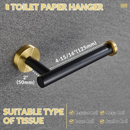 Toilet Paper Holder, Black & Gold, 304 Stainless Steel | Open-Side Roll Access, Raised End Stop, Space-Saving Design, Modern Bathroom Refresh, Small Bath & Guest Bath Use - color: Black & Gold