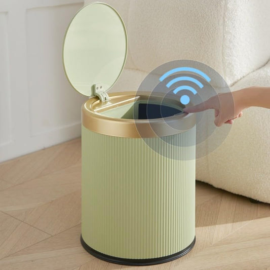 URALFA 3.7 Gallon Automatic Motion Sensor Bathroom Trash Can with Lid, 14 Liter Touchless Trash Bin, Smart Dog Proof Garbage Can, Small Waste Basket for Toilet, Office, Bedroom (Green) - color: Green, size: 3.7 Gallon