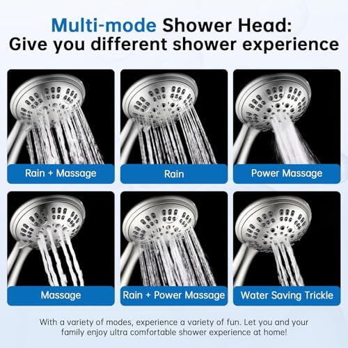 G-Promise Shower Head with Metal Shower Holder and Long Hose | High Pressure, Solid Brass Holder, 6 Spray Settings, 70" to 75" Stainless Steel Hose, Adjustable Angle, Easy DIY - color: Brushed Nickel