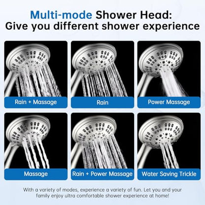 G-Promise Shower Head with Metal Shower Holder and Long Hose | High Pressure, Solid Brass Holder, 6 Spray Settings, 70" to 75" Stainless Steel Hose, Adjustable Angle, Easy DIY - color: Brushed Nickel