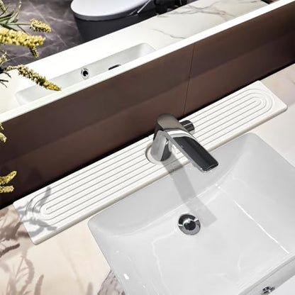 Stone Faucet Mat For Kitchen Sink, 23.6" Diatomite Quick Drying Stone Mat For Kitchen Sink, Sink Splash Guard, Super Absorbent, Sink Stone Quick Dry Around Faucet For Bathroom Counter (White) - size: 23.6" x 3.9"