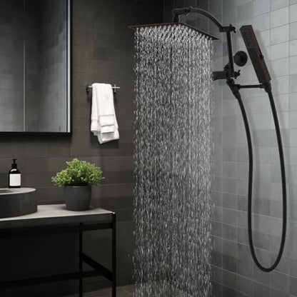 Hibbent All Metal CUPC Certified 10'' Rain Shower Head, Dual Shower Head Combo, High Pressure Handheld 4 Sprays Shower Wand, 16'' Adjustable Extension Arm, 71'' Hose, Shower Holder, Oil-Rubbed Bronze - color: Oil Rubbed Bronze, style: Square 10''