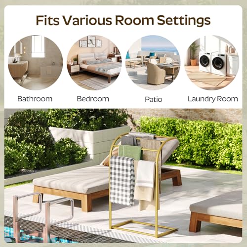 Free Standing Towel Rack, 4-Tier Blanket Rack for Bathroom, Pool Towel Stand Display and Drying Rack, Modern Towel Blanket Storage Organizer, Gold CJ07GD - color: Gold