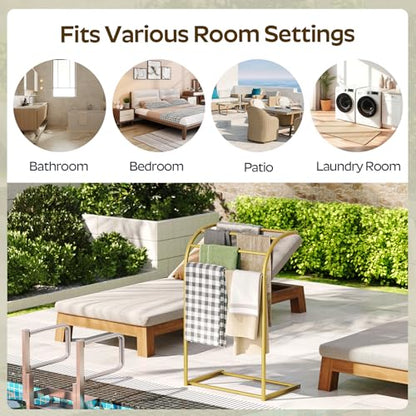 Free Standing Towel Rack, 4-Tier Blanket Rack for Bathroom, Pool Towel Stand Display and Drying Rack, Modern Towel Blanket Storage Organizer, Gold CJ07GD - color: Gold