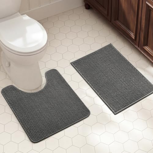 TYUU Bath Mat Set 2 Piece, Bathroom Rugs Non Slip Washable & Toilet Mat | Non Slip Quick Dry Absorbent Low Pile Bathroom Mats, Washable Bath Rugs 2 Pc: 16x24 Mat & Toilet Mat 20x24 in. Dark Grey - color: Dark Grey, size: 16"x24" + 20"x24" U Shape