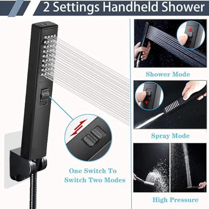 Rainfall Shower Head with Handheld Combo, Black, 10 Inch & 3 Spray Modes | 180° Adjustable with Extension Arm, Easy To Install - color: Matte Black