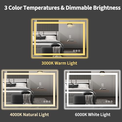 Koonmi 36x24 LED Bathroom Mirror, Shatterproof Mirror with Light | 90CRI Shatterproof Vanity Mirror with Backlit + Front Lit, Easy Install for Bathroom Hotel (IP65) - size: 36"L x 24"W