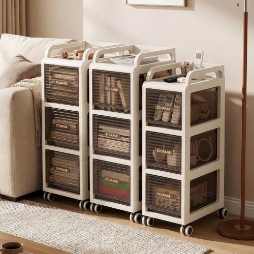 Bathroom Storage with Drawers, 9.8" Wide Slim Storage Cabinet | Narraw Cart with Wheels for Small Spaces Kitchen Office Bedroom Dinning Room Under Desk, 29.7" Tall - size: 25x41x75 cm