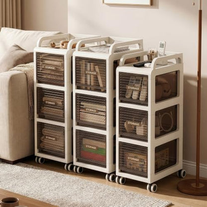 Bathroom Storage with Drawers, 9.8" Wide Slim Storage Cabinet | Narraw Cart with Wheels for Small Spaces Kitchen Office Bedroom Dinning Room Under Desk, 29.7" Tall - size: 25x41x75 cm