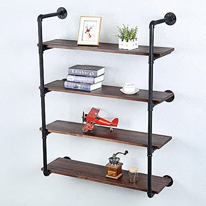 Industrial Pipe Shelves With Wood Planks,Rustic Pipe Shelving Wall Shelf | Metal Pipe Solid Pine Wood,Easy to Assemble,Wooden Board Thickness 0.78 In,For Bar Farmhouse Kitchen Office Bathroom,Bedroom - color: 4-layer, size: 36in