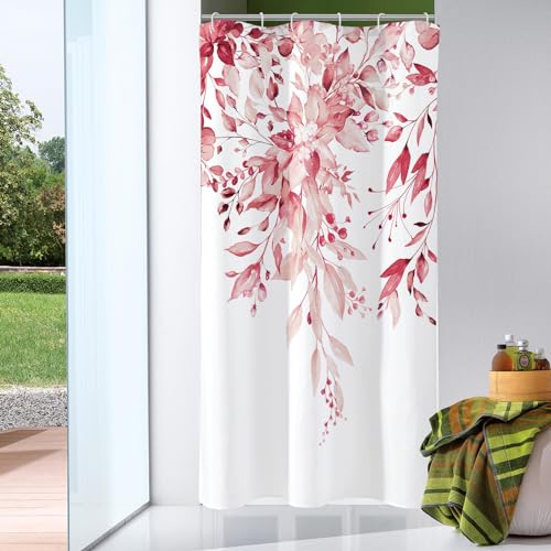 Pink Eucalyptus Shower Curtain, Watercolor Floral Print, 36x72 | Watercolor Plant Leaves Floral Print, Waterproof Fabric Bathroom Decor, Machine Washable, Rustproof Grommets - color: Pink, size: 36"W x 72"L (Pack of 1)
