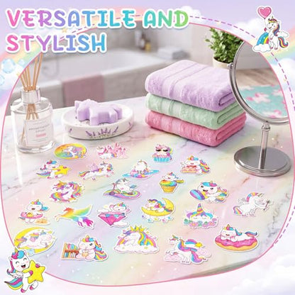Fullhawl 30 Pcs Unicorn Non Slip Bathtub Stickers Unicorn Anti Slip Shower Stickers Shower Floor Nonslip Sticker Applique Adhesive Decals Treads with Scraper for Bathtub Bathroom Floor - style: Unicorn