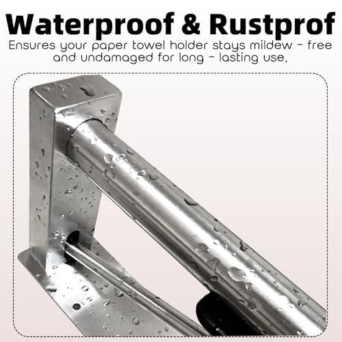Under Cabinet Paper Towel Holder, One-Hand Tear Kitchen Paper Towel Holder | Stainless Steel Wall Mount Self Adhesive Paper Towel Rack with Tension Arm, Fits for First Apartment Essentials, Kitchen, RV - color: Sliver