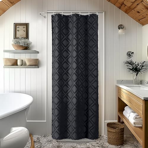 Black Shower Curtain Set for Bathroom, 36 “ Width Stall Small Boho Shower Curtain with 12 Hooks, Soft Lightweight Jacquard Design Fabric Shower Curtain, Machine Washable, Black, 36 W x 72 L - color: Black, size: 36"W x 72"L (Pack of 1)