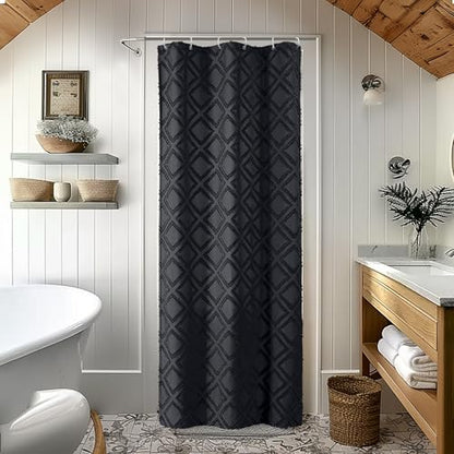 Black Shower Curtain Set for Bathroom, 36 “ Width Stall Small Boho Shower Curtain with 12 Hooks, Soft Lightweight Jacquard Design Fabric Shower Curtain, Machine Washable, Black, 36 W x 72 L - color: Black, size: 36"W x 72"L (Pack of 1)