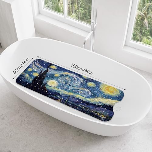 SHUCHING Blue Bath Mat for Tub Non Slip-40x16 Inch, Starry Sky | Bathtub Mat for Elderly Mold Free, Long Shower Mat for Inside Shower with Suction Cup, Machine Washable - color: Starry Sky