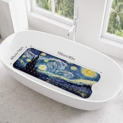 SHUCHING Blue Bath Mat for Tub Non Slip-40x16 Inch, Starry Sky | Bathtub Mat for Elderly Mold Free, Long Shower Mat for Inside Shower with Suction Cup, Machine Washable - color: Starry Sky