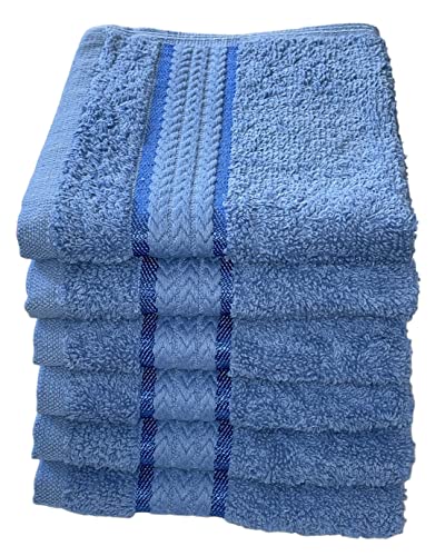Washcloths Set of 6, 100% Ring Spun Cotton Zero Twist Wash Cloths for Body and Facewash Design to exfoliate Your Hands, Soft and Absorbent Machine Washable, 12 x 12 Inch. - color: Blue