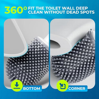 Silicone Toilet Brush, L-Shaped Toilet Brush and Holder Set, Bathroom Toilet Brush with Long Non-Slip Handle, Wall Mounted or Floor Standing Design, for Home and RV Use - size: 1 Pack | L-Shaped Brush Head, Non-Slip Handle