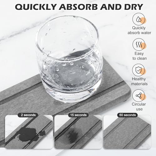 4PCS Stone Drying Trays for Bathroom Sink and Kitchen Counter - Water Absorbing Stone Tray with Diatomaceous Earth, Soap Dish and Coaster - color: Gray 2stripes