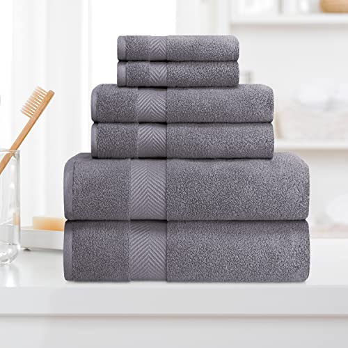 Zero-Twist Towel Collection, Luxurious Cotton Oversized 6-Piece Towel Set, Bath Towel 30" x 54", Hand Towel 16" x 30", Face Towel 13" x 13", Absorbent and Fast-Drying, Grey by Blue Nile Mills - color: Grey, size: 6 Piece Towel Set
